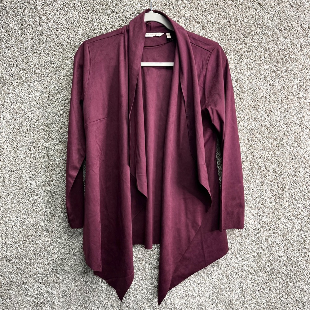 Soft Surroundings‎ Burgundy Faux Suede Open Drape Front Cardigan Jacket Small